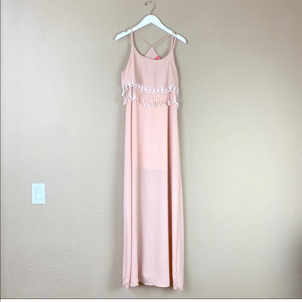 PEACH ROYAL NUDE AND CREAM BOHO MAXI DRESS